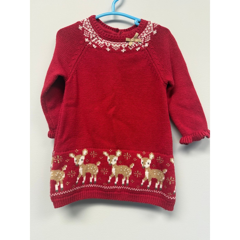 Cupcakes and Cashmere Baby Girls Red Deer Fair Isle Knit Sweater Dress 6-9M